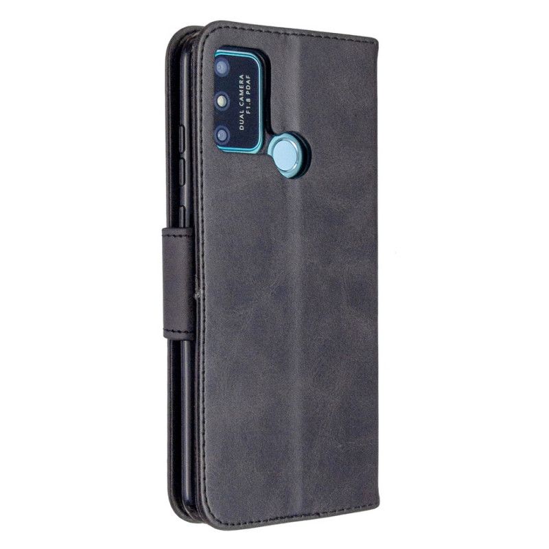 Leren Hoesje voor Honor 9A Grijs Zwart Gladde Schuine Klep