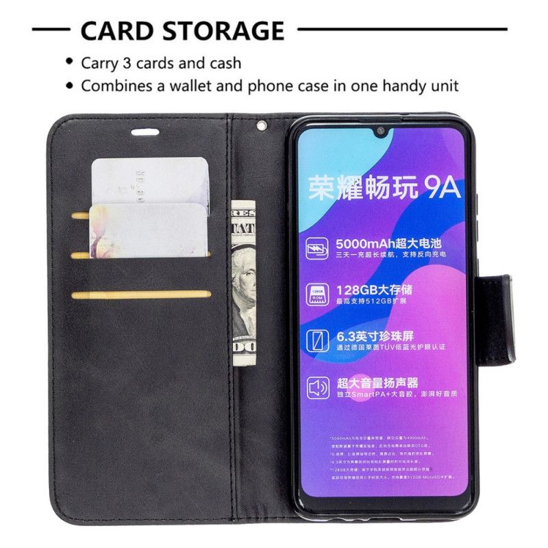 Leren Hoesje voor Honor 9A Grijs Zwart Gladde Schuine Klep