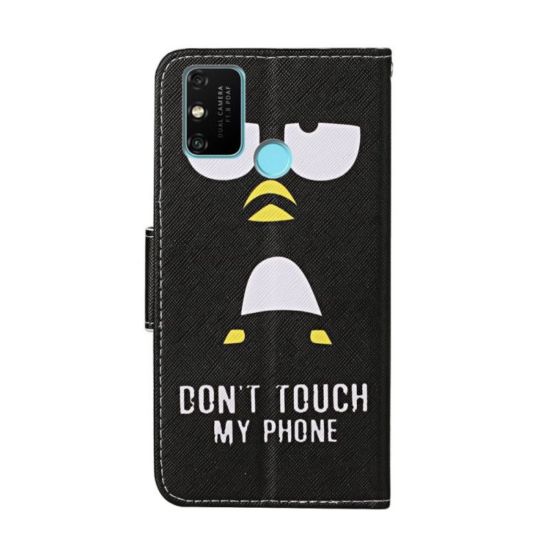 Leren Hoesje voor Honor 9A Raak Mijn Telefoon Niet Aan. Zegt De Pinguïn