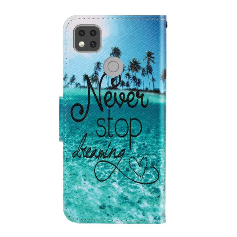 Bescherming Hoesje Xiaomi Redmi 9C Telefoonhoesje Stop Nooit Met Dromen Marine Met String