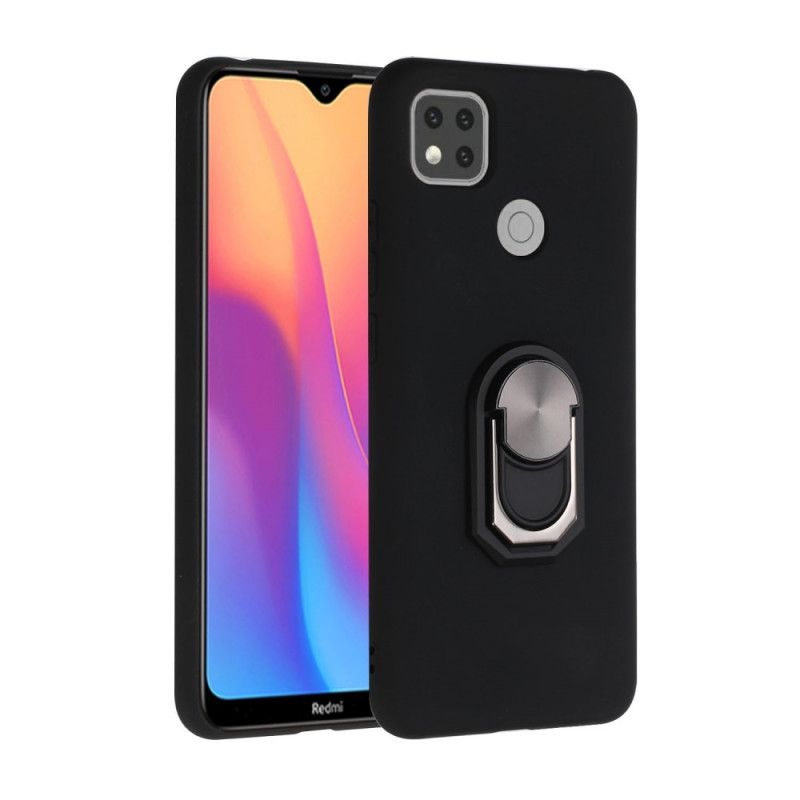 Case Hoesje Xiaomi Redmi 9C Rood Zwart Telefoonhoesje Gemetalliseerde Ringsteun
