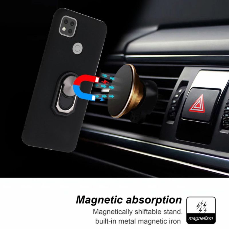 Case Hoesje Xiaomi Redmi 9C Rood Zwart Telefoonhoesje Gemetalliseerde Ringsteun