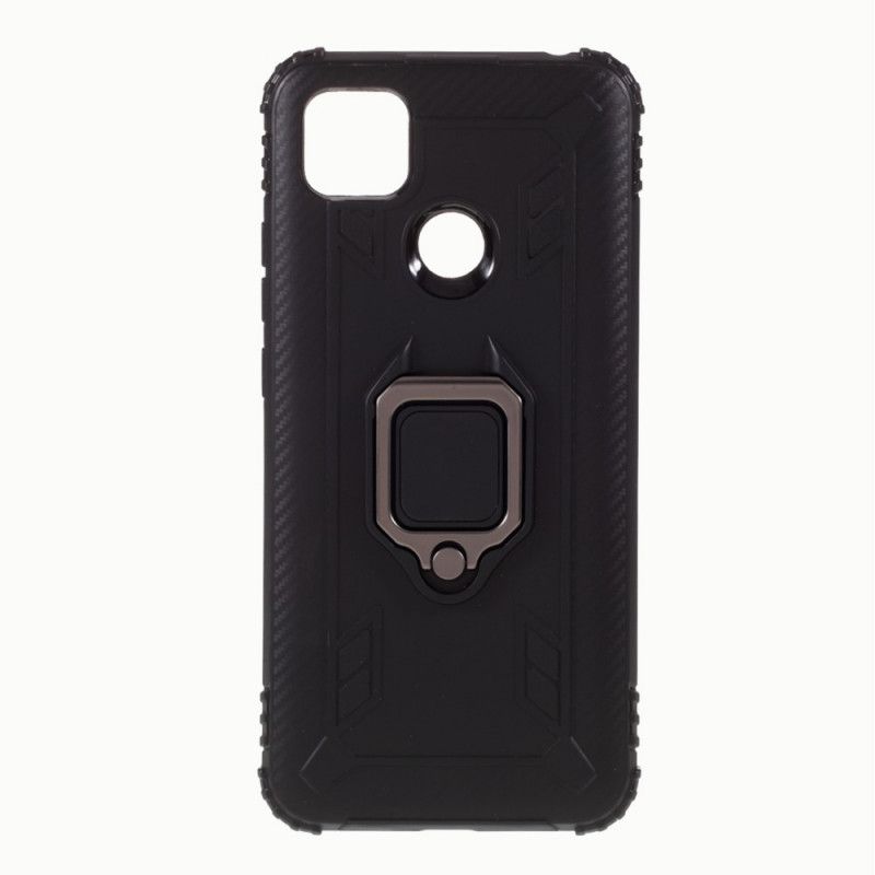 Case Hoesje Xiaomi Redmi 9C Rood Zwart Telefoonhoesje Ring In Koolstofvezelstijl