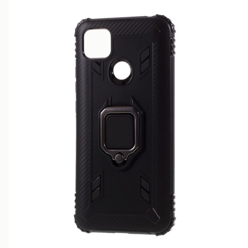 Case Hoesje Xiaomi Redmi 9C Rood Zwart Telefoonhoesje Ring In Koolstofvezelstijl