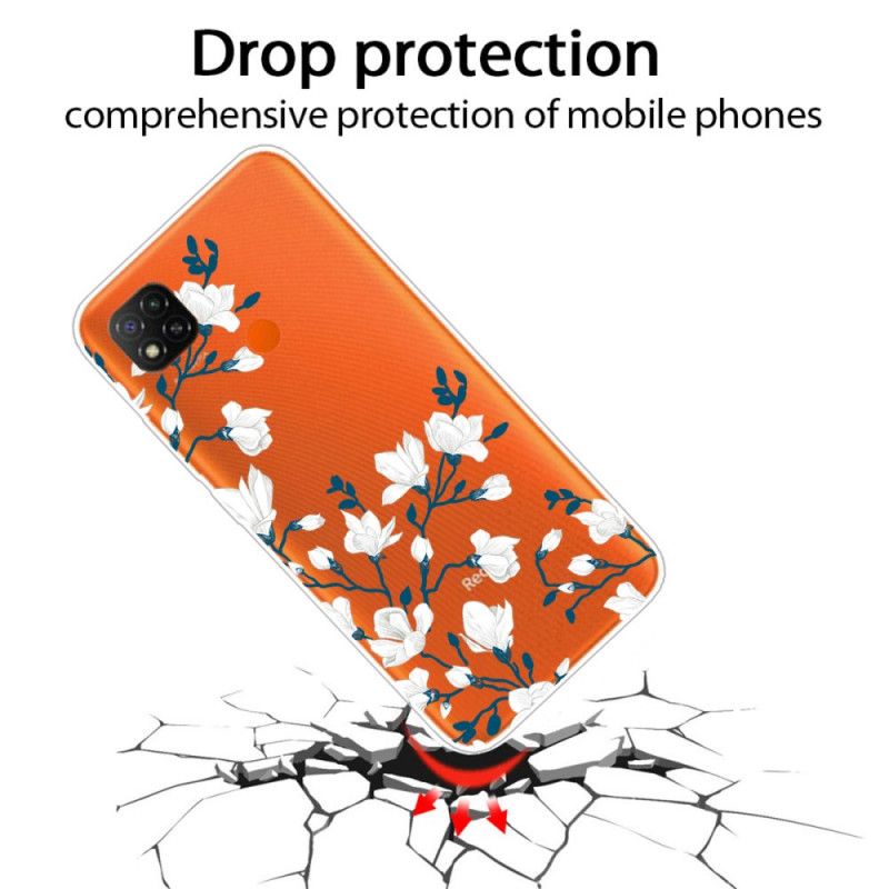 Case Hoesje Xiaomi Redmi 9C Telefoonhoesje Witte Bloemen