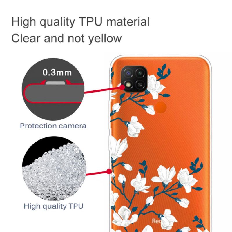 Case Hoesje Xiaomi Redmi 9C Telefoonhoesje Witte Bloemen