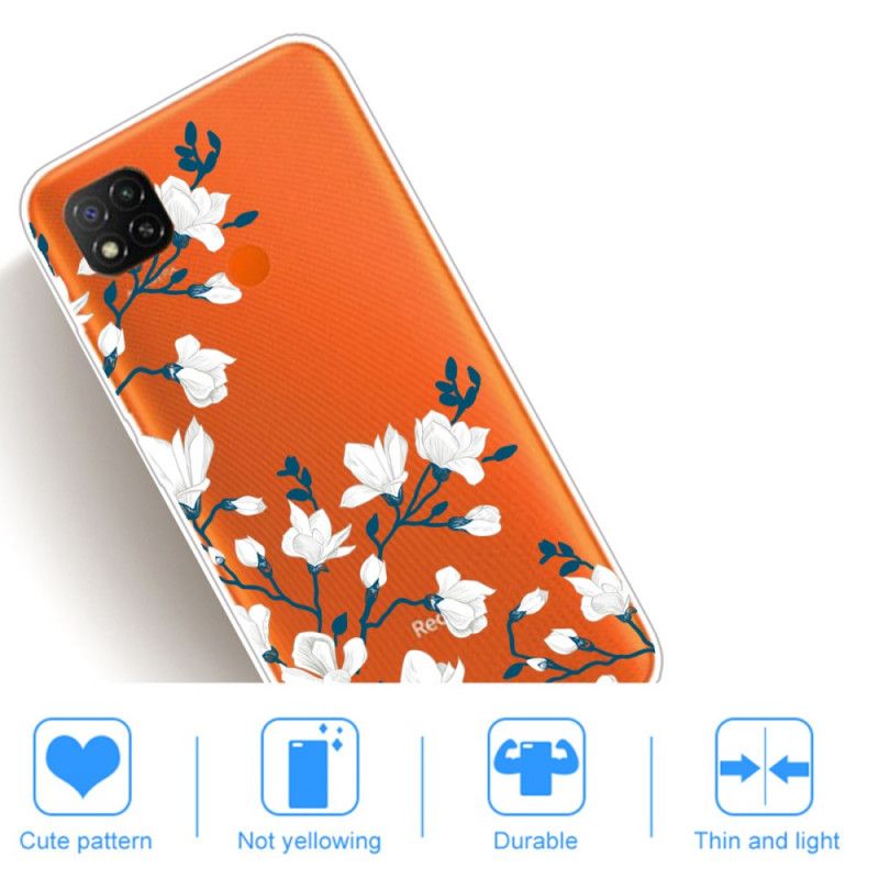 Case Hoesje Xiaomi Redmi 9C Telefoonhoesje Witte Bloemen