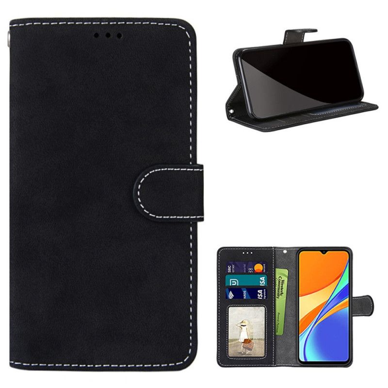 Cover Folio-hoesje Xiaomi Redmi 9C Grijs Zwart Telefoonhoesje Vintage Nieuwe Kleuren Kunstleer