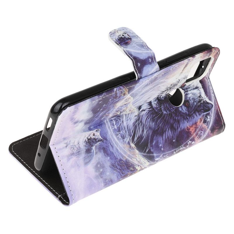 Cover Folio-hoesje Xiaomi Redmi 9C Telefoonhoesje Wolf In De Winter Met String