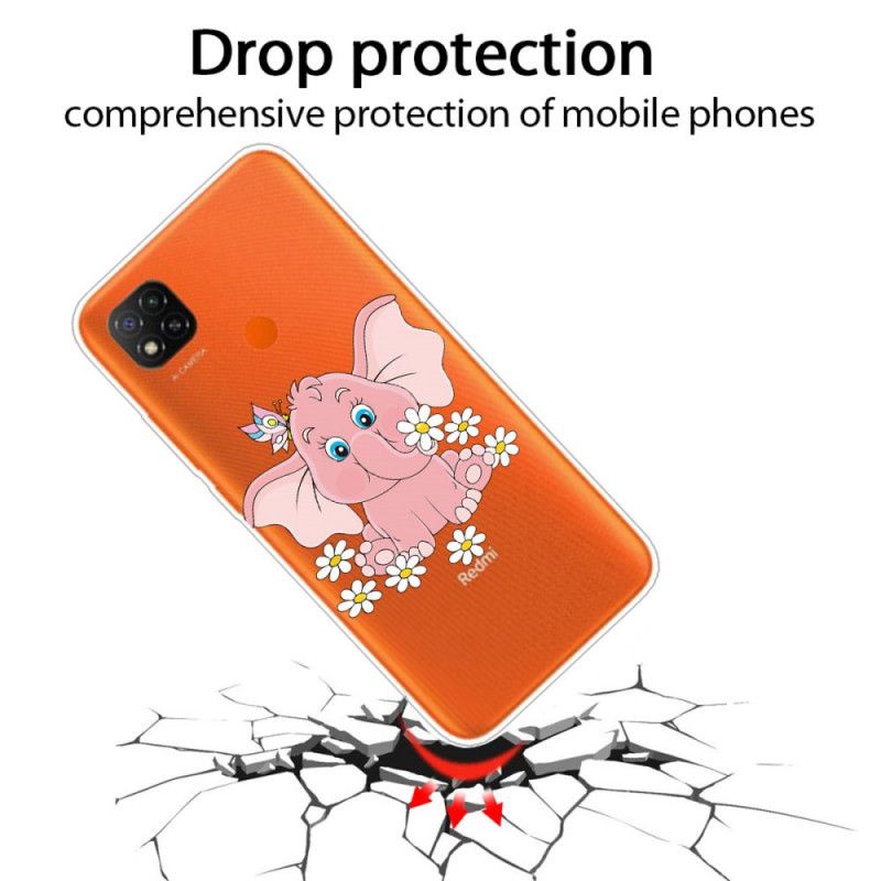 Cover Hoesje Xiaomi Redmi 9C Telefoonhoesje Transparant Roze Olifant