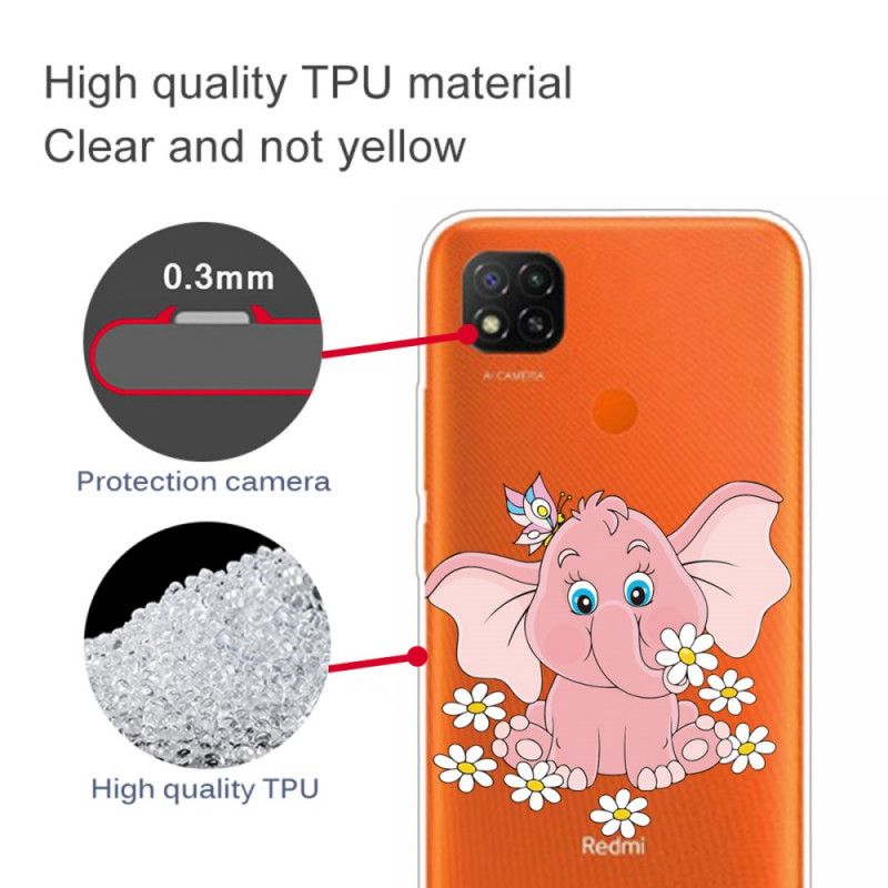 Cover Hoesje Xiaomi Redmi 9C Telefoonhoesje Transparant Roze Olifant