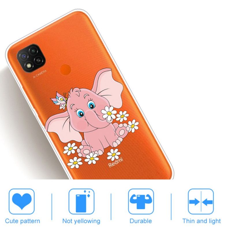 Cover Hoesje Xiaomi Redmi 9C Telefoonhoesje Transparant Roze Olifant
