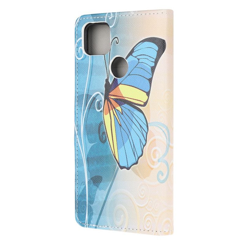 Flip Case Leren Xiaomi Redmi 9C Blauwe En Gele Vlinder