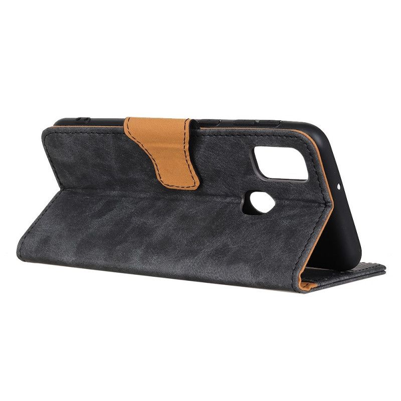 Flip Case Leren Xiaomi Redmi 9C Bruin Grijs Vintage Dubbelzijdige Magnetische Klep
