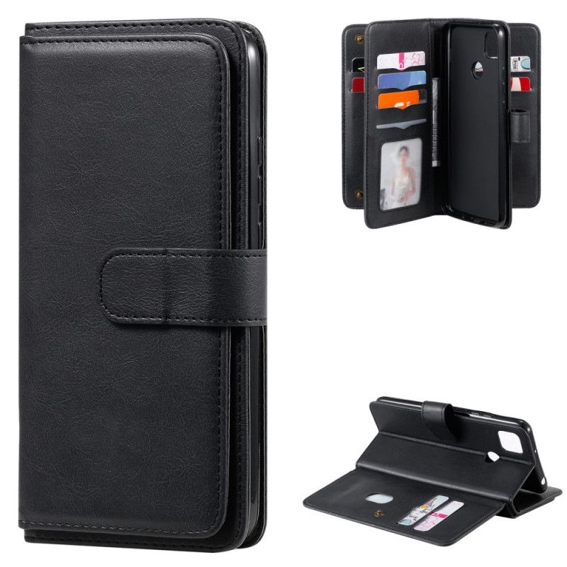 Flip Case Leren Xiaomi Redmi 9C Donkerblauw Zwart Multifunctionele 10 Kaarthouders