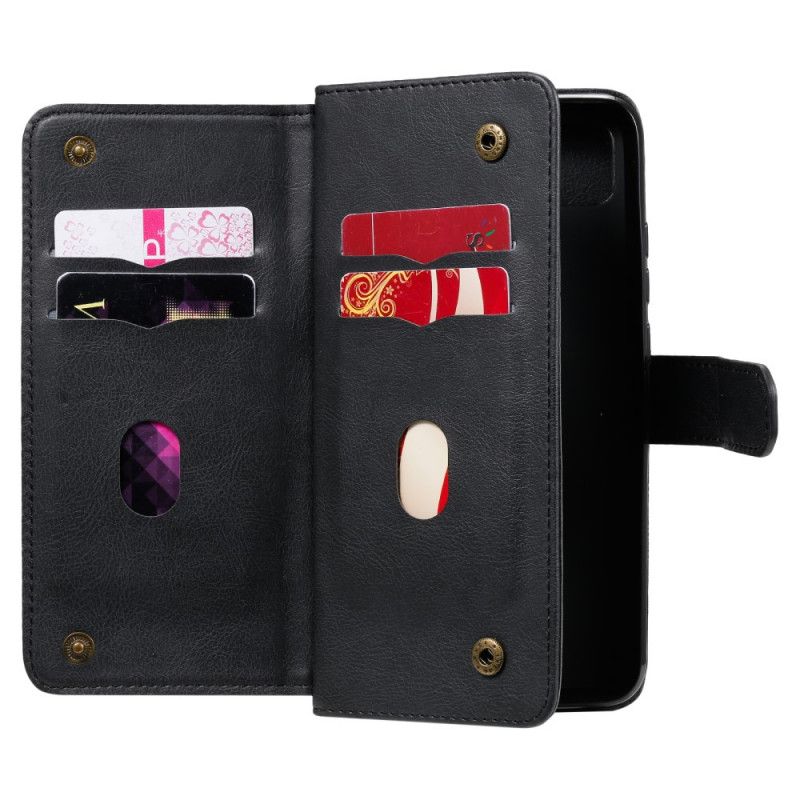 Flip Case Leren Xiaomi Redmi 9C Donkerblauw Zwart Multifunctionele 10 Kaarthouders