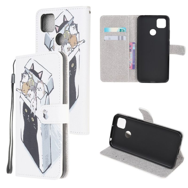Flip Case Leren Xiaomi Redmi 9C Levering Van String Katten