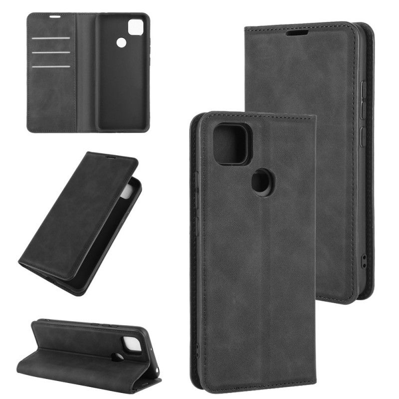 Folio-hoesje voor Xiaomi Redmi 9C Grijs Zwart Lederen Effect In Zakelijke Stijl
