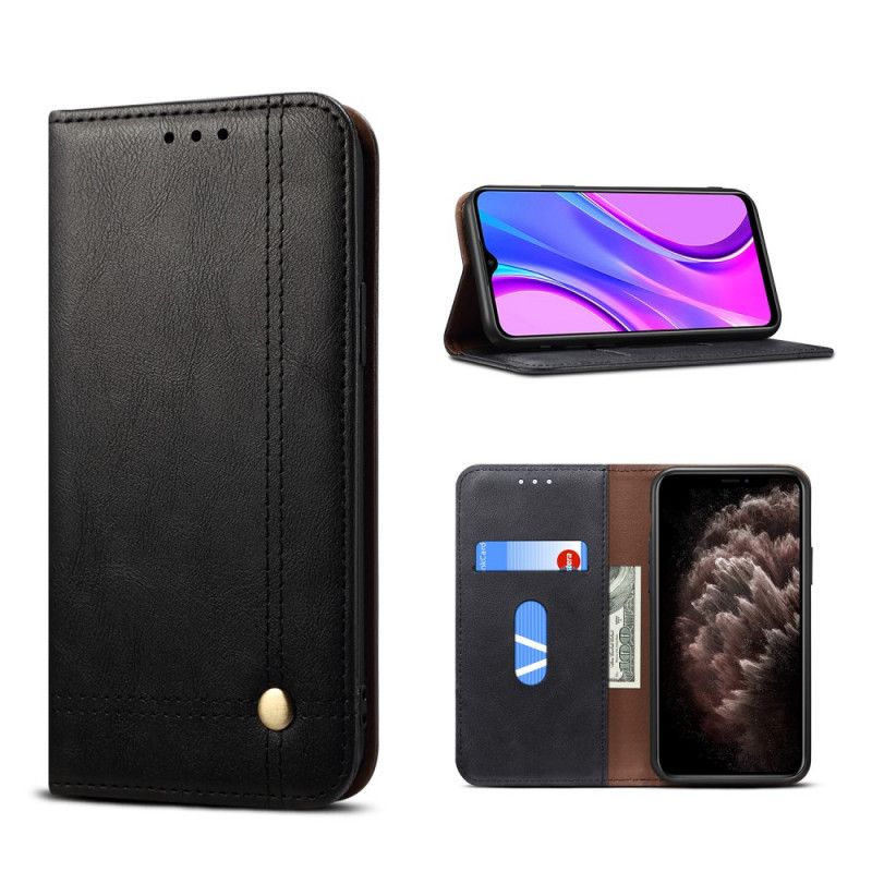Folio-hoesje voor Xiaomi Redmi 9C Rood Zwart Gestikt Leereffect