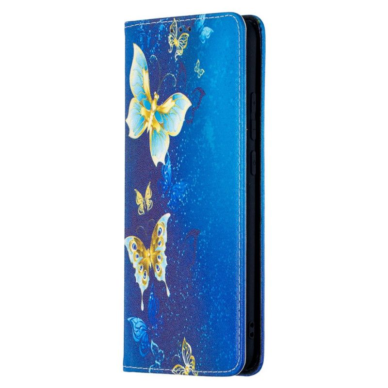 Folio-hoesje Xiaomi Redmi 9C Lichtblauw Magenta Kleurrijke Vlinders