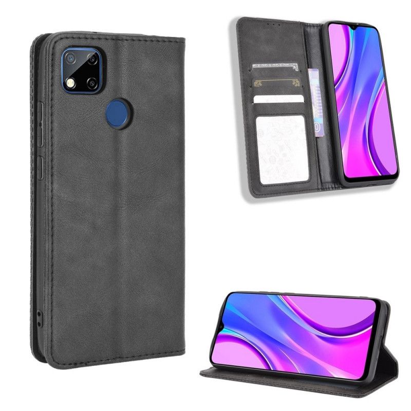 Folio-hoesje Xiaomi Redmi 9C Rood Zwart Gestileerd Vintage Leereffect
