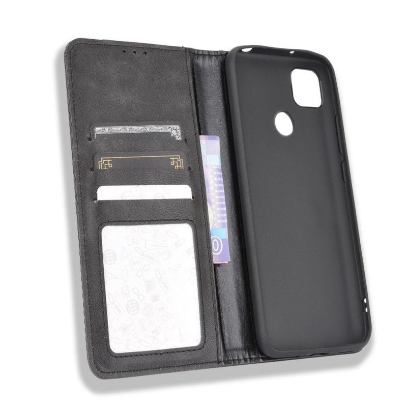 Folio-hoesje Xiaomi Redmi 9C Rood Zwart Gestileerd Vintage Leereffect