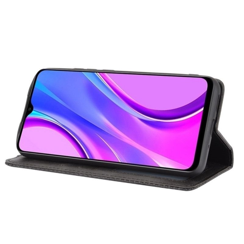 Folio-hoesje Xiaomi Redmi 9C Rood Zwart Gestileerd Vintage Leereffect