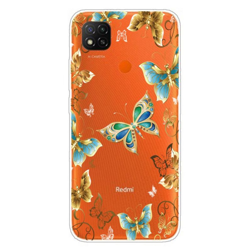 Hoesje voor Xiaomi Redmi 9C Goud Donkerblauw Vlinders