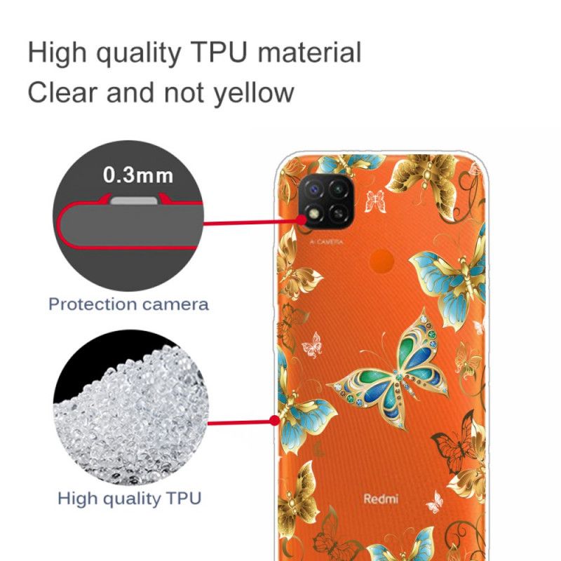 Hoesje voor Xiaomi Redmi 9C Goud Donkerblauw Vlinders