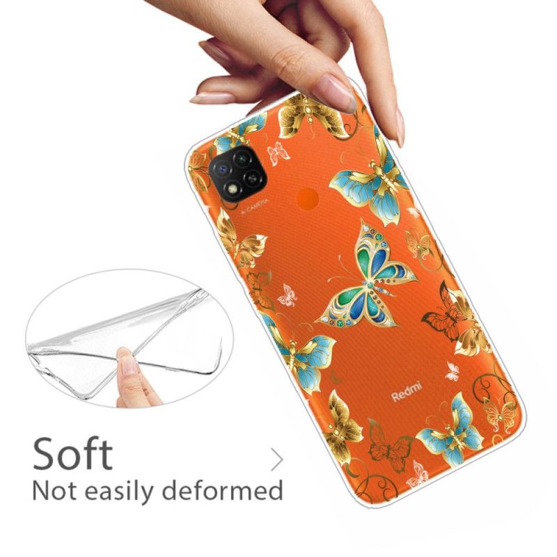 Hoesje voor Xiaomi Redmi 9C Goud Donkerblauw Vlinders