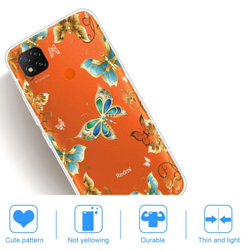 Hoesje voor Xiaomi Redmi 9C Goud Donkerblauw Vlinders