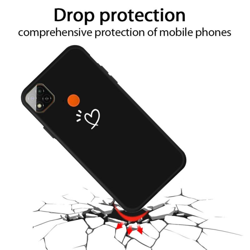 Hoesje voor Xiaomi Redmi 9C Grijs Zwart Kloppend Hart Siliconen