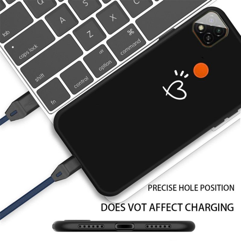 Hoesje voor Xiaomi Redmi 9C Grijs Zwart Kloppend Hart Siliconen