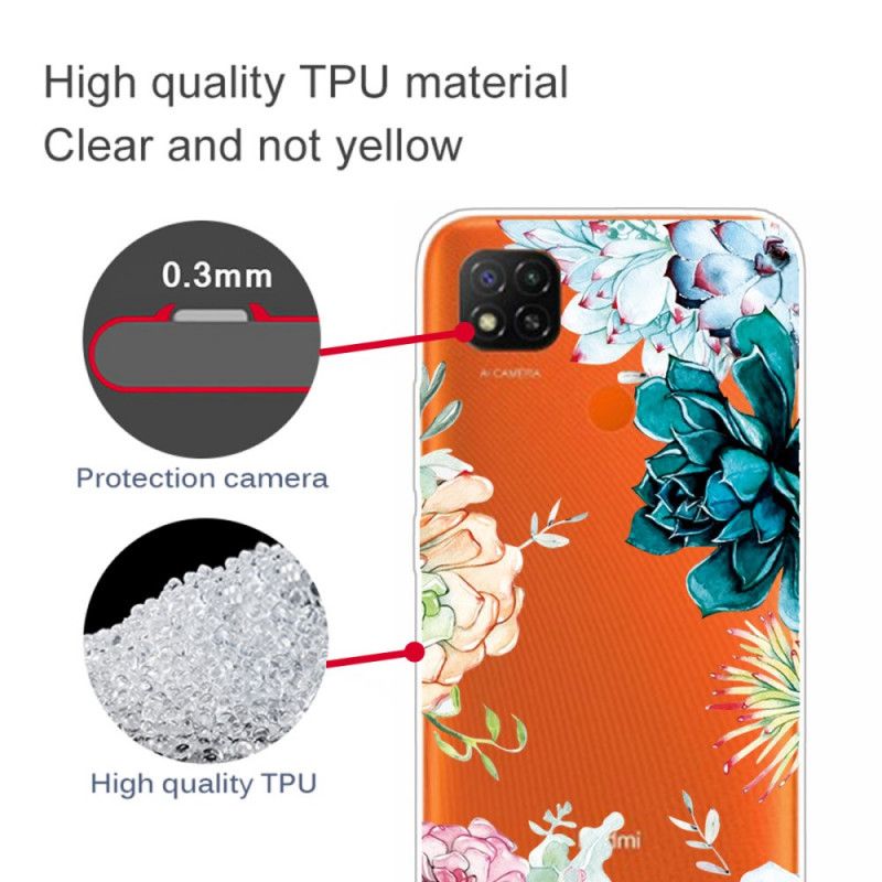 Hoesje voor Xiaomi Redmi 9C Transparante Aquarelbloemen