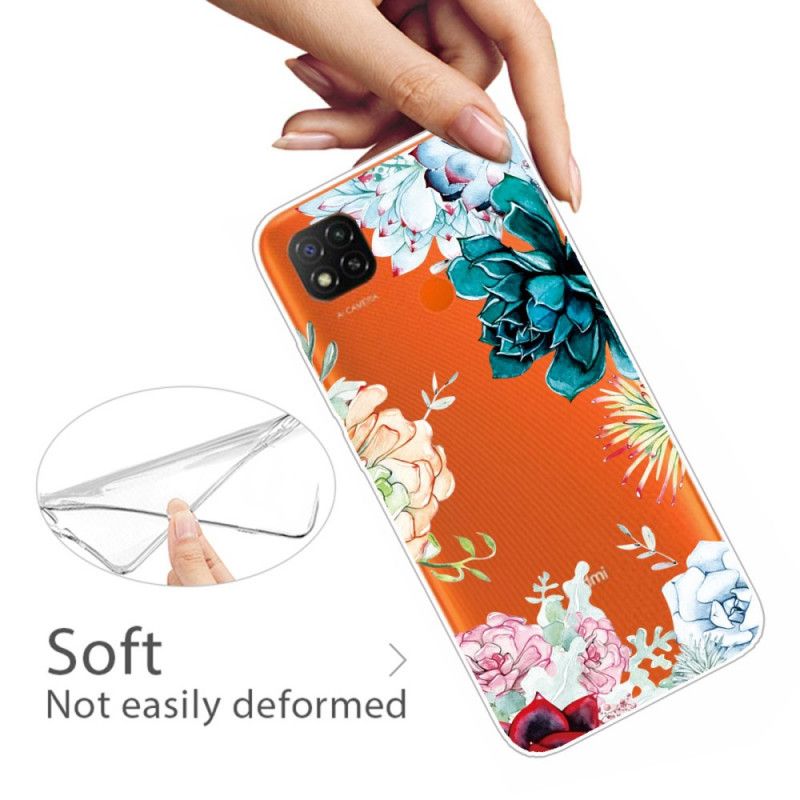Hoesje voor Xiaomi Redmi 9C Transparante Aquarelbloemen