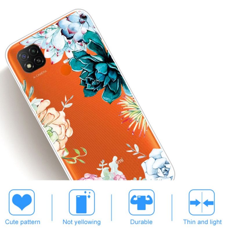 Hoesje voor Xiaomi Redmi 9C Transparante Aquarelbloemen