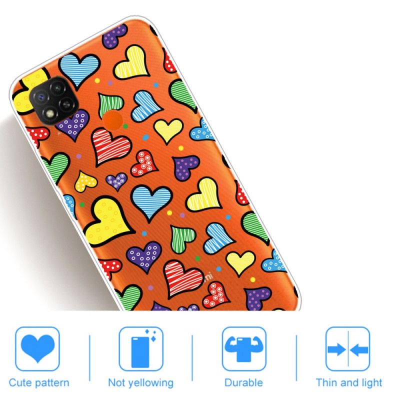 Hoesje voor Xiaomi Redmi 9C Veelkleurige Harten