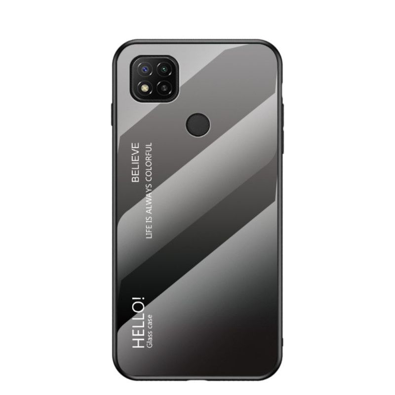 Hoesje voor Xiaomi Redmi 9C Wit Zwart Hallo Gehard Glas