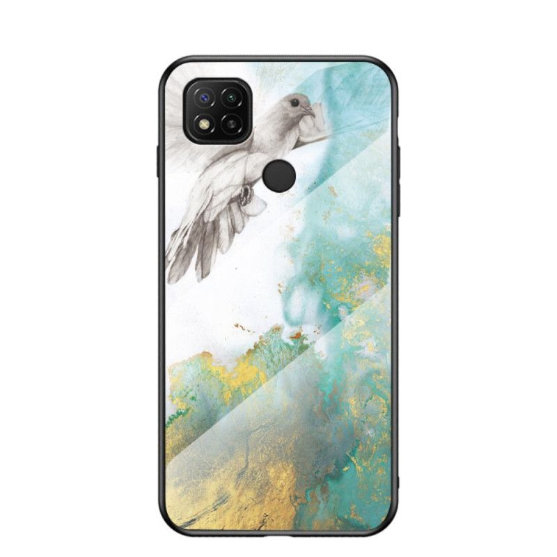 Hoesje voor Xiaomi Redmi 9C Wit Zwart Marmeren Kleuren Gehard Glas