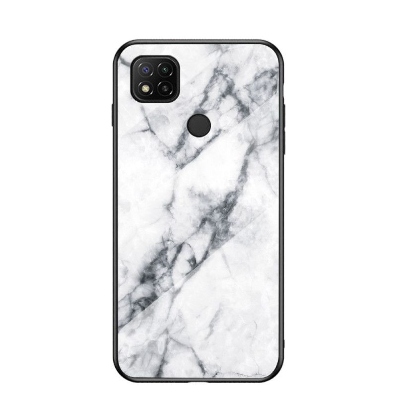 Hoesje voor Xiaomi Redmi 9C Wit Zwart Marmeren Kleuren Gehard Glas