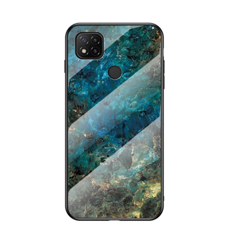 Hoesje voor Xiaomi Redmi 9C Wit Zwart Marmeren Kleuren Gehard Glas