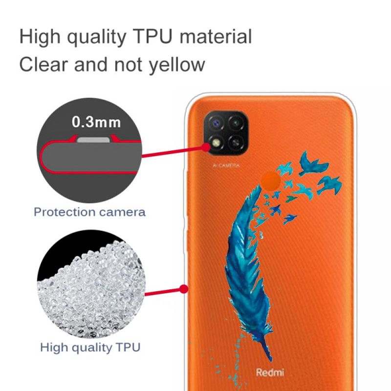 Hoesje Xiaomi Redmi 9C Mooie Blauwe Veer