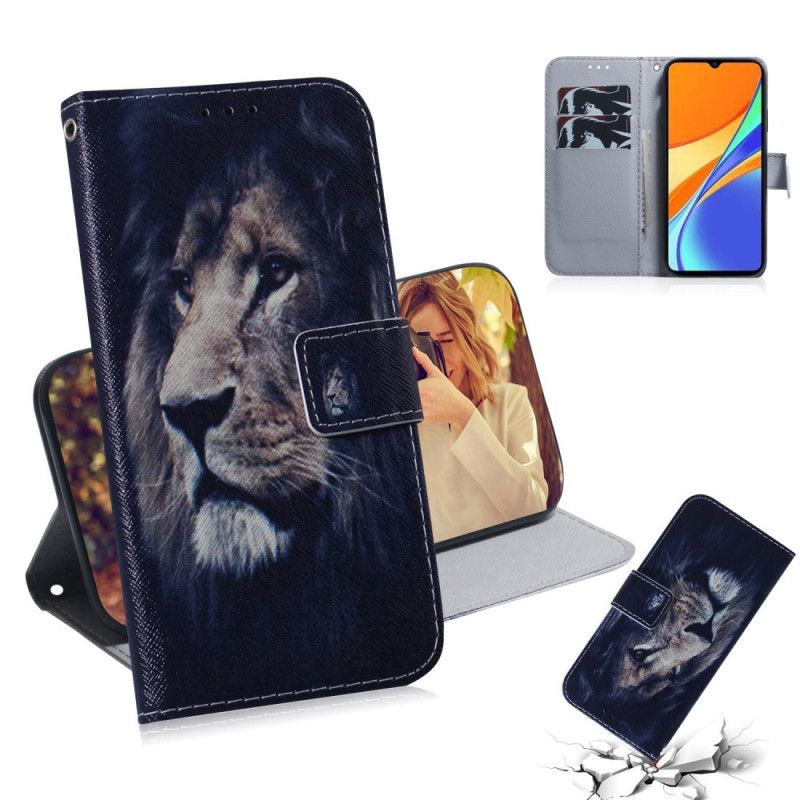 Leren Hoesje voor Xiaomi Redmi 9C Dromende Leeuw
