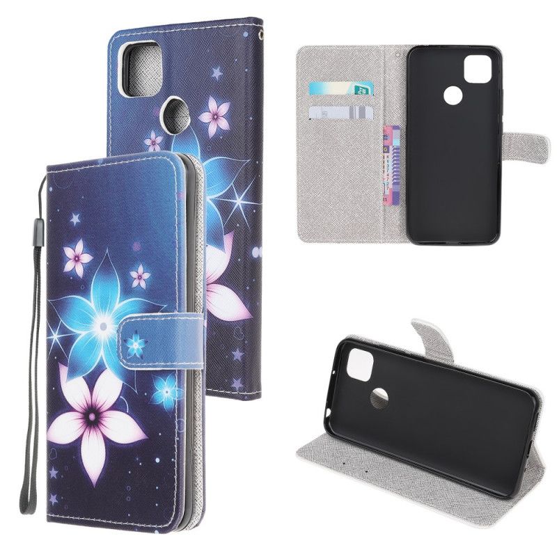 Leren Hoesje voor Xiaomi Redmi 9C Maanbloemen Met String