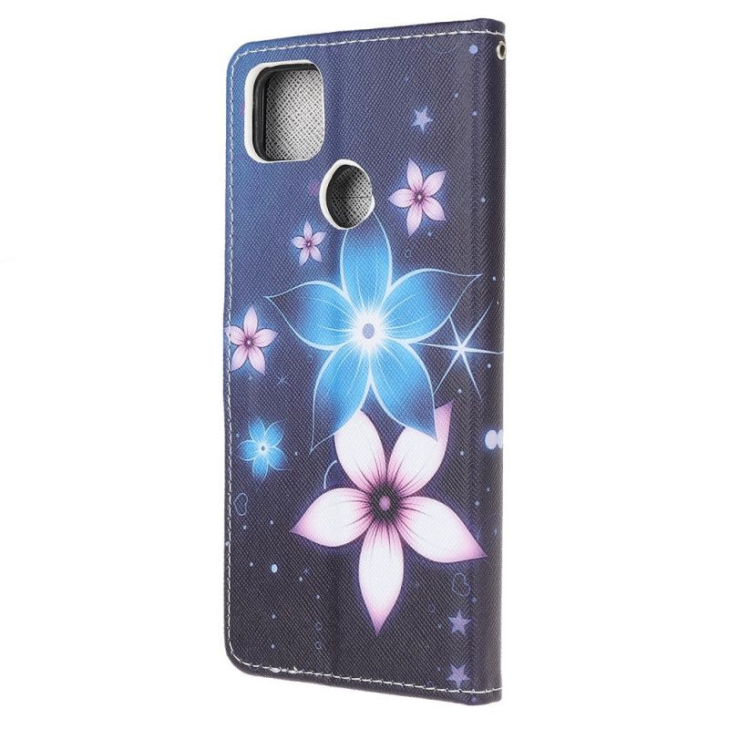 Leren Hoesje voor Xiaomi Redmi 9C Maanbloemen Met String
