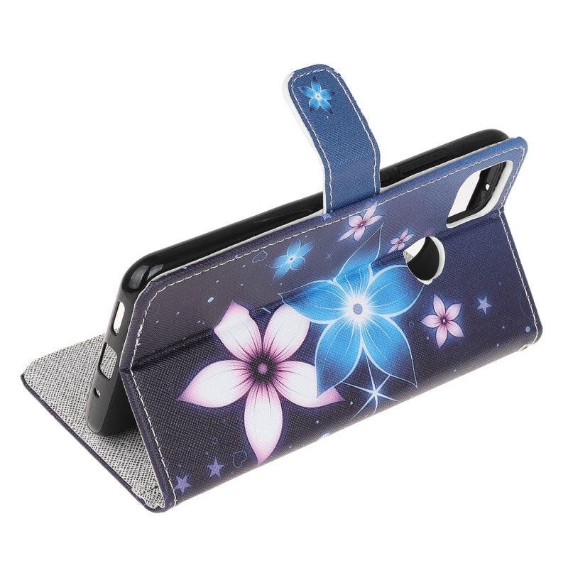 Leren Hoesje voor Xiaomi Redmi 9C Maanbloemen Met String