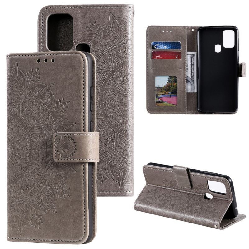 Leren Hoesje voor Xiaomi Redmi 9C Magenta Grijs Zon Mandala