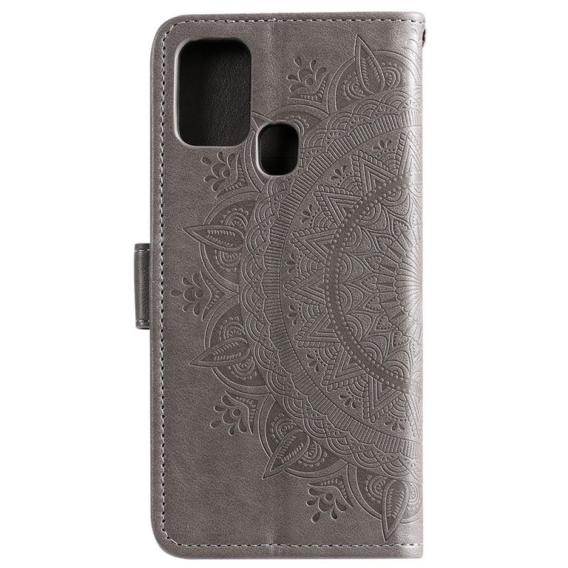 Leren Hoesje voor Xiaomi Redmi 9C Magenta Grijs Zon Mandala