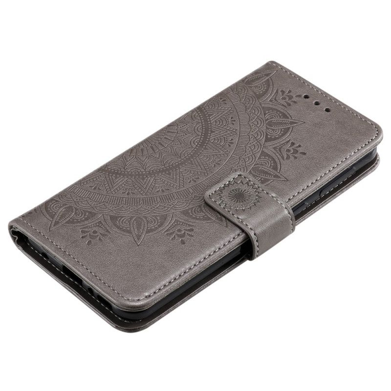 Leren Hoesje voor Xiaomi Redmi 9C Magenta Grijs Zon Mandala