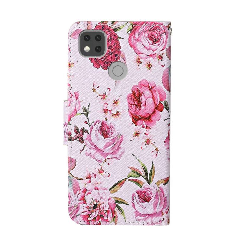 Leren Hoesje voor Xiaomi Redmi 9C Retro Vrijheidsbloemen